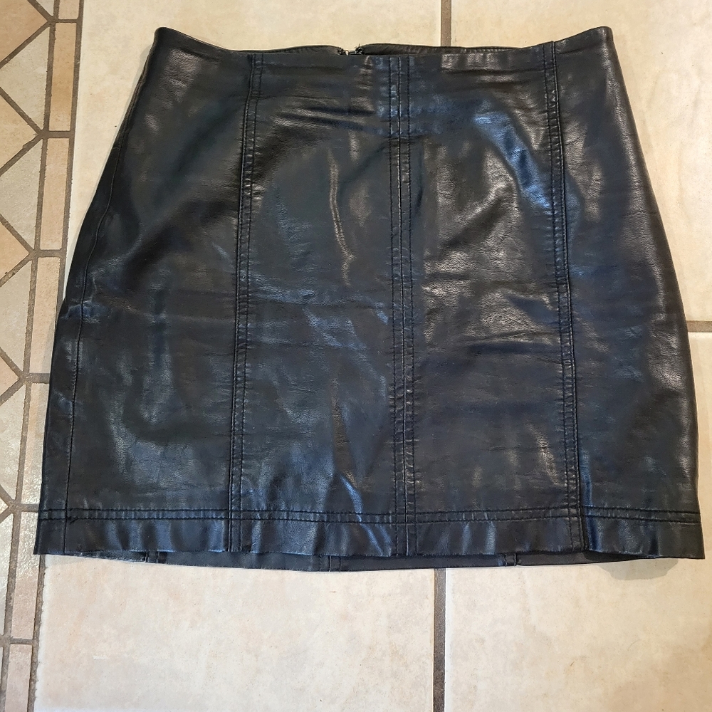 Free People  Black Faux Leather Mini Skirt